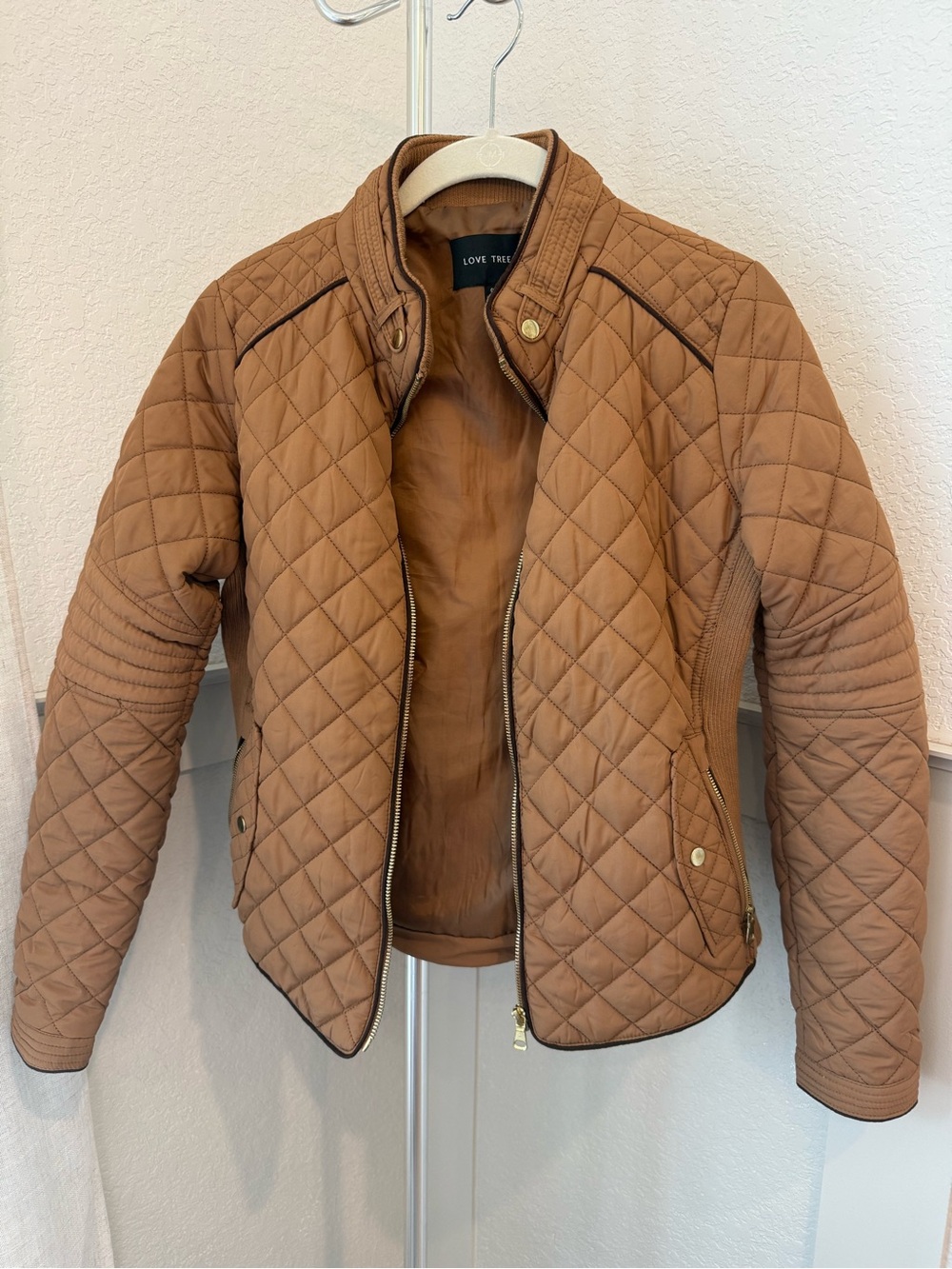 Love Tree Quilted Tan/Brown Women’s Bomber Jacket
